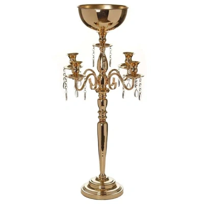 Breebe Metal Candelabra 4 Arm Design Gold With Flower Vase Bowl - Table Centerpiece For Weddings 33"