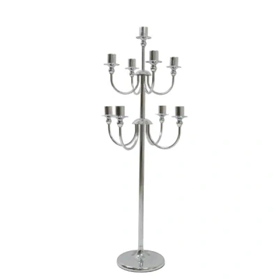 Breebe Metal Floor Candelabra Candle Holder, 9-arm Vintage Taper Stand Silver Table Centerpiece For Wedding