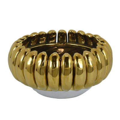 Breebe Milly Decorative Bowl, Raised Petal Rim, Gold Metallic Ceramic 13"