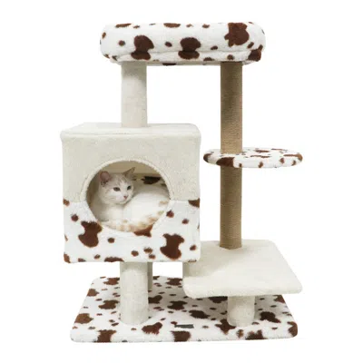 Breebe Modern Cat Tree Indoor Cat Tower With Wide Upholstered Perch And 2-entrance Cat Condo In Multi