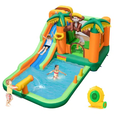 Breebe Monkey-themed Inflatable Water Slide With Jumping Area And Pool With 680w Blower In Multi