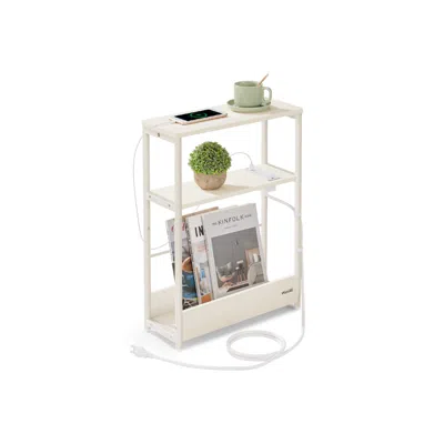 Breebe Narrow End Table With Charging Station In White