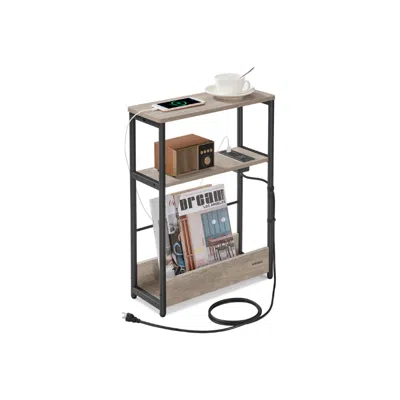 Breebe Narrow Side Table With Charging Station In Brown