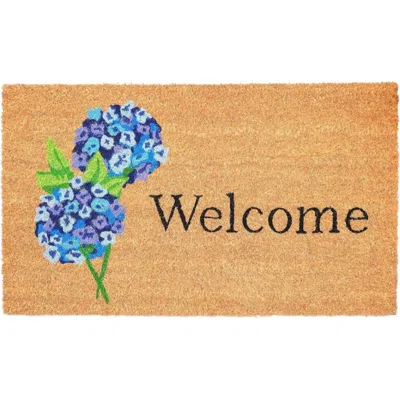 Breebe Natural And Blue Coir Floral Welcome Outdoor Door Mat