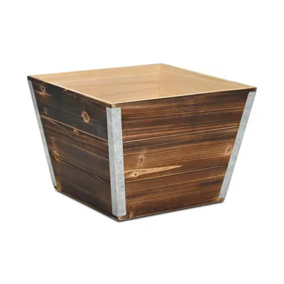 Breebe Natural And Silver Metal And Wood 1000 Ounce Square Distressed Planter Box In Brown