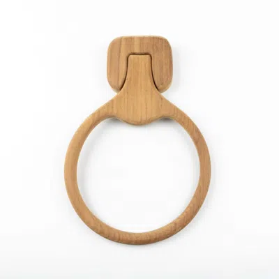 Breebe Natural Solid Teak Wood Wall Mount Towel Ring In White
