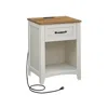 Breebe Nightstand With Charging Station And Open Compartment Rustic White And Honey Brown