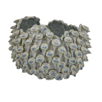 Breebe Nina Decorative Bowl Light Blue, Textured Coral Grey Ceramic In Gray