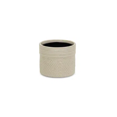Breebe Off White Ceramic 25 Ounce Dotted Round Distressed Pot Planter