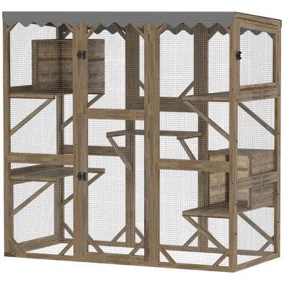 Breebe Outdoor Cat Enclosure With Window Access, 5 Platforms And 2 Resting Boxes In Brown