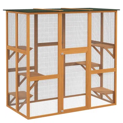Breebe Outdoor Cat House Large Wooden Catio Enclosure With 6 High Ledges And Roof In Orange