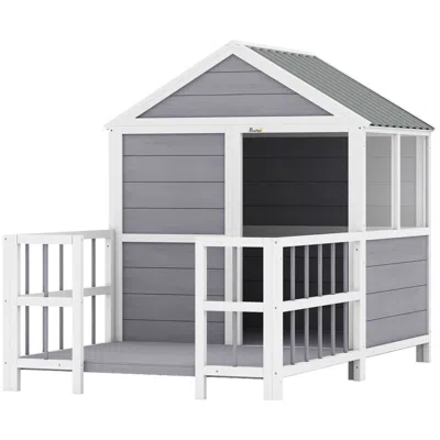 Breebe Outdoor Dog House With Elevated Base, Porch, And Ventilation Windows In Gray