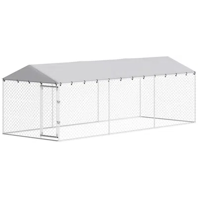 Breebe Outdoor Dog Kennel With Waterproof Roof, 20 X 7.5 X 6.5 Ft In Silver