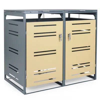Breebe Outdoor Metal Garbage Bin Storage Shed For 2 Trash Cans In Blue