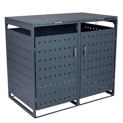 Breebe Outdoor Metal Garbage Bin Storage Shed For 2 Trash Cans Double Trash Can Enclosure In Blue