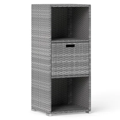 Breebe Outdoor Storage Cabinet Patio Wicker Organizer With Drawer In Gray