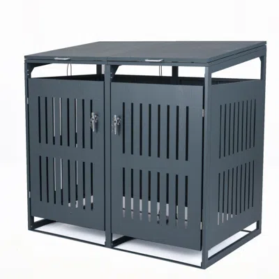 Breebe Outdoor Trash Can Storage Shed For 2 Bins With Gas Struts In Black