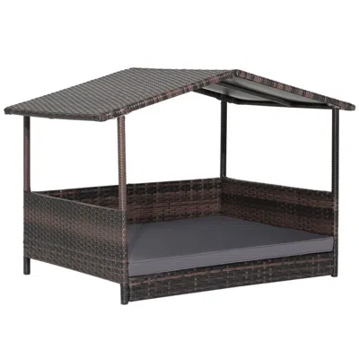 Breebe Outdoor Wicker Dog House With Weatherproof Roof In Brown