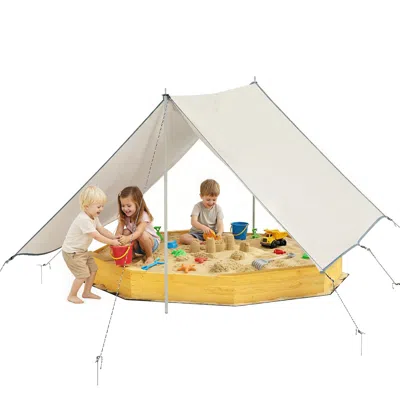 Breebe Outdoor Wooden Sandbox With Large Canopy & Benches In White