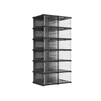 Breebe Pack Of 12 Stackable Shoe Boxes Transparent And Ink Black