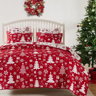 Breebe Peppermint Party Coverlet Set 3-piece Full/queen In Red