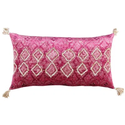 Breebe Pink Textured Diamond Velvety Lumbar Pillow