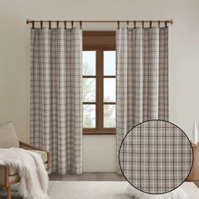 Breebe Plaid Faux Leather Tab Top Curtain Panel With Fleece Lining(only 1 Pc Panel) In Brown