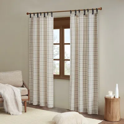 Breebe Plaid Faux Leather Tab Top Curtain Panel With Fleece Lining(only 1 Pc Panel) In Neutral