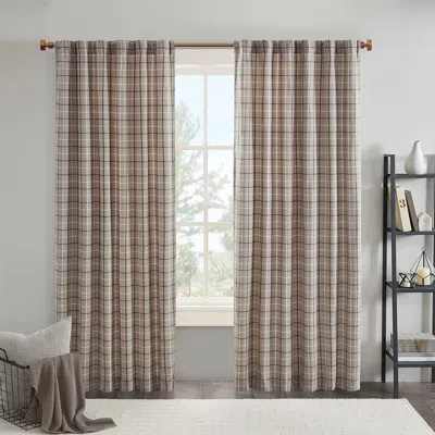 Breebe Plaid Rod Pocket And Back Tab Curtain Panel With Fleece Lining Brown 50x84'
