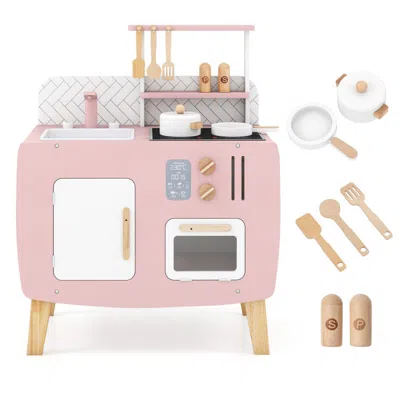 Breebe Play Kitchen For Kids Wooden Kitchen Playset With Stoves Sink Faucet And Oven