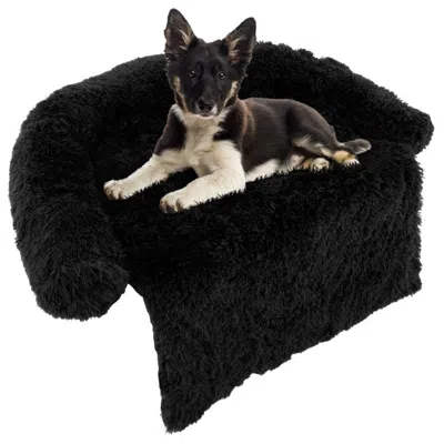 Breebe Plush Calming Dog Couch Bed With Anti-slip Bottom In Black