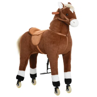 Breebe Plush Ride-on Horse With Easy Rolling Wheels In Brown
