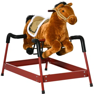 Breebe Plush Spring Rocking Horse With Animal Sounds In Brown