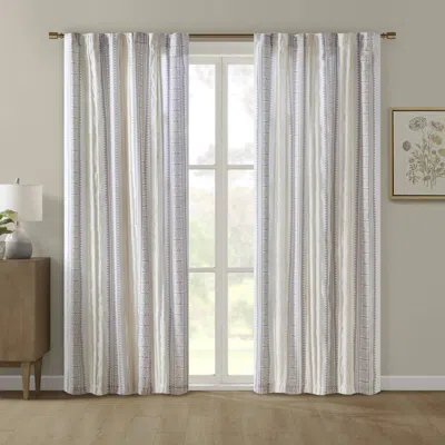 Breebe Poly Printed Curtain Panel With Tufted Stripe And Lining White/brown 50x84' In Neutral
