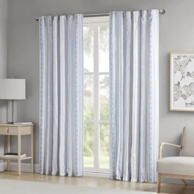 Breebe Poly Printed Curtain Panel With Tufted Stripe And Lining White/navy 50x84' In Blue