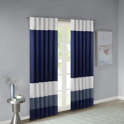 Breebe Polyoni Pintuck Curtain Panel(only 1 Pc Panel) In Blue