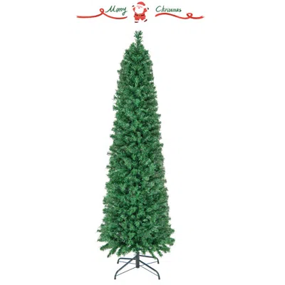 Breebe Pre-lit Christmas Pencil Tree With Colorful Fiber Optics In Green