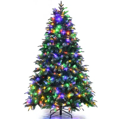 Breebe Pre-lit Snowy Christmas Hinged Tree With Multi-color Lights-7' In Green