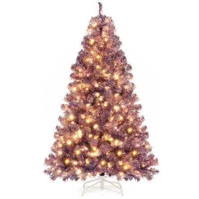 Breebe Pre-lit Tinsel Christmas Tree Artificial Xmas Tree With Lush Branch Tips And Warm White Led Lights In Multi