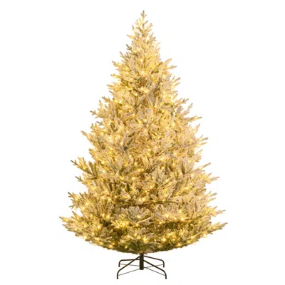 Breebe Pre-lit Artificial Christmas Tree Hinged Snow Flocked Xmas Tree In Gold