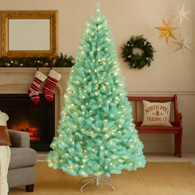 Breebe Pre-lit Blue Christmas Tree With Foldable Metal Stand In Green