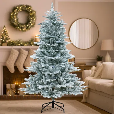Breebe Pre-lit Snowy Christmas Tree With Cool White Illumination In Green