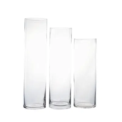 Breebe Premium Glass Cylinder Vase Set Of 3 - Clear Vases For Flowers, Candles & Table Centerpieces - 12", 