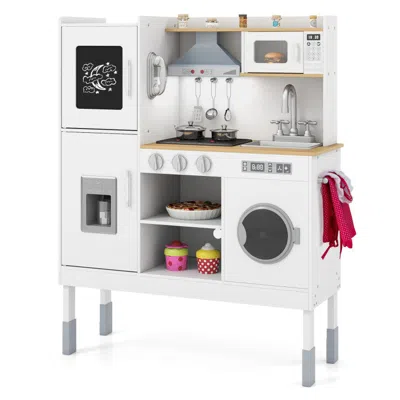 Breebe Pretend Play Kitchen Toy Kitchen Playset With Range Hood Ice Maker And Telephone In White