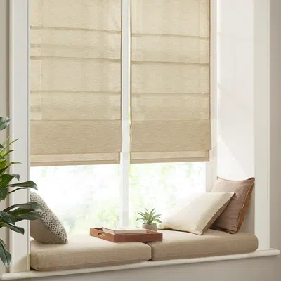 Breebe Printed Faux Silk Room Darkening Cordless Roman Shade In Neutral