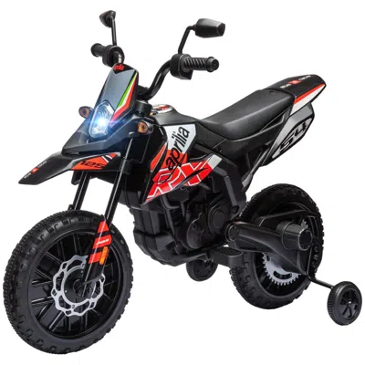 Breebe Qaba 12v Kids Motorcycle, Aprilia Licenced Electric Motorcycle For Kids With Training Wheels, Spring In Black