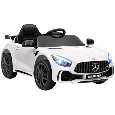 Breebe Qaba Mercedes-benz Amg Gtr Licensed 12v Kids Ride On Car, Battery Powered Kids Electric Car With Rem In White