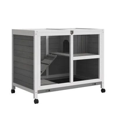 Breebe Rabbit Hutch With Wheels, Tabletop Design, Waterproof Roof & Tray In Gray