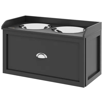 Breebe Raised Dog Bowl Stand With Storage And Dual Stainless Steel Bowls In Black