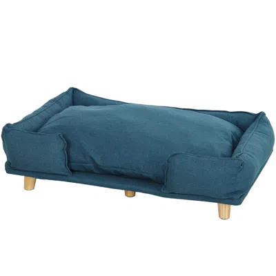 Breebe Raised Dog Couch With Cushion And Pine Wood Legs For Large Dogs In Blue